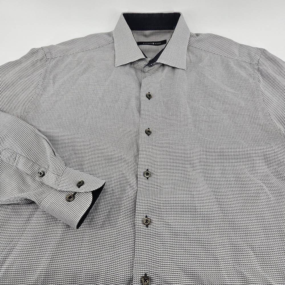 Hammer Made Dress Shirt Men 42 16.5 L Cotton Geometric Geo Print Gray Luxury A81